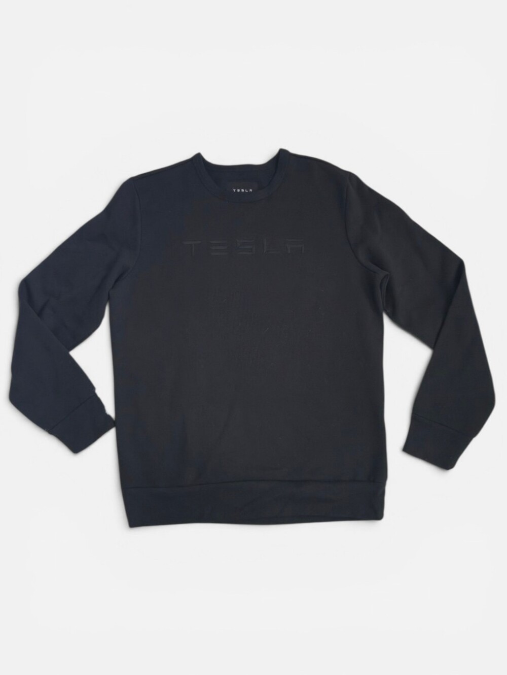 Tesla All Black Black Embossed-Logo Steetwear Men's Crewneck Sweatshirt